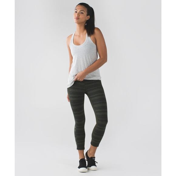 Lululemon Give Me Qi Crop Leggings Green Stripe Size 6 - Picture 1 of 11